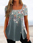 Square Neck Casual Lace Floral T-Shirt
