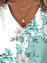 V Neck Loose Casual Floral T-Shirt