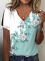 V Neck Loose Casual Floral T-Shirt