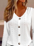Buttoned Plain Casual Eyelet Embroidery Blouse