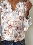 JFN Floral Casual V Neck Cotton-blend T-Shirt