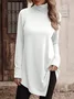 Casual Plain Turtleneck T-Shirt Asymmetric Tunic