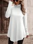 Casual Plain Turtleneck T-Shirt Asymmetric Tunic