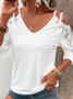 Lace Spaghetti Loose Elegant Contrast Lace Cold Shoulder Shirt