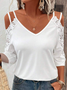 Lace Spaghetti Loose Elegant Contrast Lace Cold Shoulder Shirt