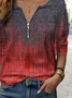 Casual V Neck Gradient Pattern Loose Blouse