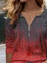 Casual V Neck Gradient Pattern Loose Blouse