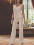 Elegant Loose V Neck Chiffon Matching Outfit Mother of the Bride 3 PCS Pantsuits