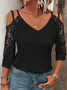 Lace Spaghetti Loose Elegant Contrast Lace Cold Shoulder Shirt