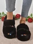 Casual Color Block Double Strap Fluffy Slippers