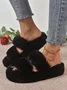 Casual Color Block Double Strap Fluffy Slippers