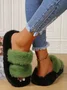 Casual Color Block Double Strap Fluffy Slippers