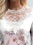 Lace Crew Neck Casual Floral Shirt