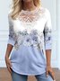 Lace Crew Neck Casual Floral Shirt