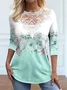 Lace Crew Neck Casual Floral Shirt