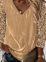 Women's Long Sleeve Blouse Spring/Fall Plain Glitter V Neck Holiday Going Out Casual Top