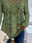 Women's Long Sleeve Blouse Spring/Fall Random Print Lace Jersey Crew Neck Daily Going Out Casual Top Green