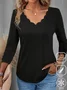 Women's Three Quarter Sleeve Tee T-shirt Spring/Fall Plain Modal V Neck Daily Going Out Casual Top Black