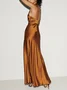 Women's Sleeveless Summer Plain Ruched Dress V Neck Date Going Out Urban Maxi X-Line