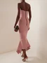 Women's Sleeveless Summer Plain Ruched Dress Strapless Date Going Out Urban Midi Bodycon Pink