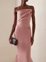 Women's Sleeveless Summer Plain Ruched Dress Strapless Date Going Out Urban Midi Bodycon Pink