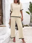 Women's Color Block Daily Going Out Two Piece Set Short Sleeve Casual Summer Top With Pants Matching Set Black
