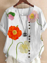 Women's Short Sleeve Shirt Summer Floral Crew Neck Daily Going Out Casual Top White