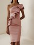 Women's Sleeveless Summer Plain Ruched Dress Cold Shoulder Date Going Out Urban Mini Bodycon Pink