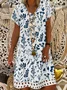 Women's Short Sleeve Summer Floral Dress V Neck Daily Going Out Simple Midi A-Line Blue