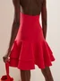 Women's Sleeveless Summer Plain Ruched Dress V Neck Date Going Out Urban Mini A-Line Red