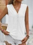 Women's Sleeveless Tank Top Camisole Summer Plain Lace V Neck Daily Going Out Casual Top White