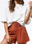 Women's Short Sleeve Blouse Summer Plain Buckle Cotton Crew Neck Daily Going Out Casual Top White