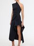 Women's Sleeveless Summer Plain Ruched Dress One Shoulder Date Going Out Urban Midi A-Line Black