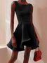 Women's Sleeveless Summer Plain Ruched Dress Crew Neck Cocktail Going Out Urban Mini A-Line Black