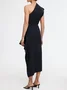 Women's Sleeveless Summer Plain Ruched Dress One Shoulder Date Going Out Urban Midi A-Line Black