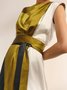 Women's Sleeveless Summer Color Block Bow Dress Crew Neck Commuting Going Out Urban Midi H-Line Green