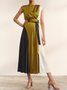 Women's Sleeveless Summer Color Block Bow Dress Crew Neck Commuting Going Out Urban Midi H-Line Green