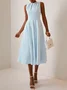 Women's Sleeveless Summer Plain Ruched Dress Crew Neck Commuting Going Out Urban Midi H-Line Blue