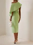 Women's Short Sleeve Summer Plain Ruched Dress Cold Shoulder Date Going Out Urban Midi A-Line Green