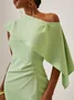 Women's Short Sleeve Summer Plain Ruched Dress Cold Shoulder Date Going Out Urban Midi A-Line Green