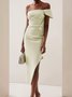 Women's Sleeveless Summer Plain Ruched Dress Boat Neck Date Going Out Urban Midi H-Line Green