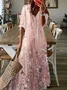 Women's Half Sleeve Summer Floral Mesh Dress V Neck Daily Going Out Casual Maxi H-Line Pink