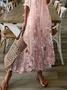 Women's Half Sleeve Summer Floral Mesh Dress V Neck Daily Going Out Casual Maxi H-Line Pink