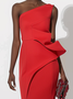 Women's Sleeveless Summer Plain Ruched Dress One Shoulder Cocktail Going Out Urban Maxi A-Line Red