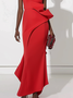 Women's Sleeveless Summer Plain Ruched Dress One Shoulder Cocktail Going Out Urban Maxi A-Line Red