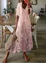 Women's Half Sleeve Summer Floral Mesh Dress V Neck Daily Going Out Casual Maxi H-Line Pink