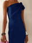 Women's Sleeveless Summer Plain Knot Front Dress One Shoulder Date Going Out Urban Maxi H-Line Blue