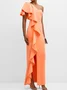 Women's Sleeveless Summer Plain Ruched Dress One Shoulder Date Going Out Urban Maxi X-Line