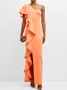 Women's Sleeveless Summer Plain Ruched Dress One Shoulder Date Going Out Urban Maxi X-Line