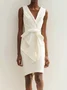 Women's Sleeveless Summer Plain Knot Front Dress V Neck Date Going Out Urban Mini H-Line White